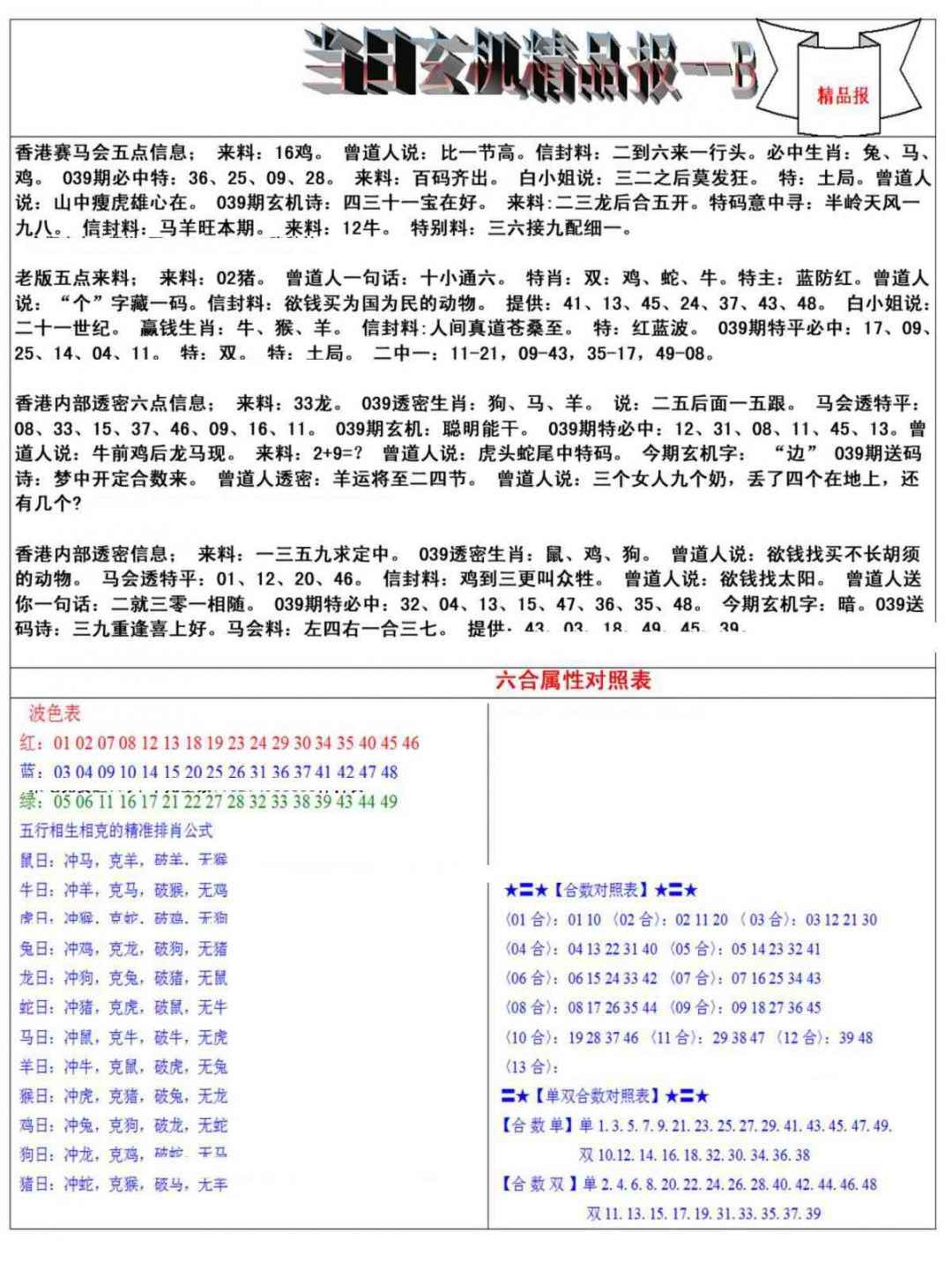 039期当日玄机精品报B[图]